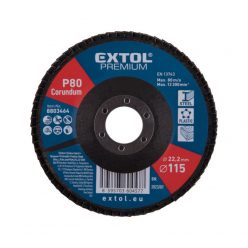   EXTOL PREMIUM lamellás csiszoló acél, Alu, műa. és fa munkadarabok csiszolására, 115×22mm; P80, kúpos, max.:13.200 ford./perc, E