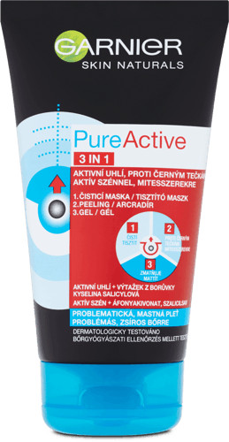 Garnier SN PureActive 3in1 (fekete) tisztító maszk 150ml problémás,zsíros bőrre