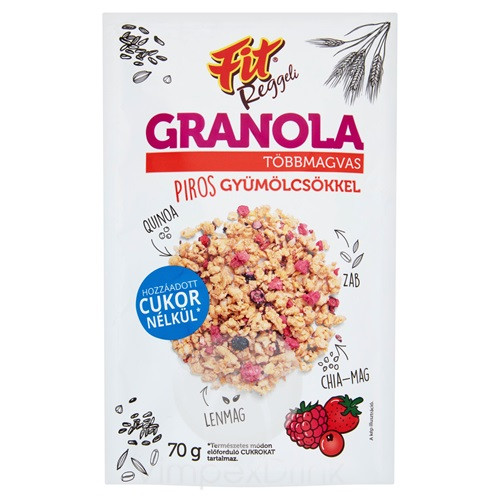 FIT reggeli GRANOLA többmagvas piros gyüm. ,hozzáadott cukor nélkül 70g /15/