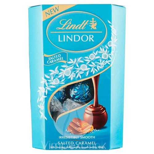 Lindor Salted Caramel cornet sóskaramellás csok.golyók díszdob. 200g